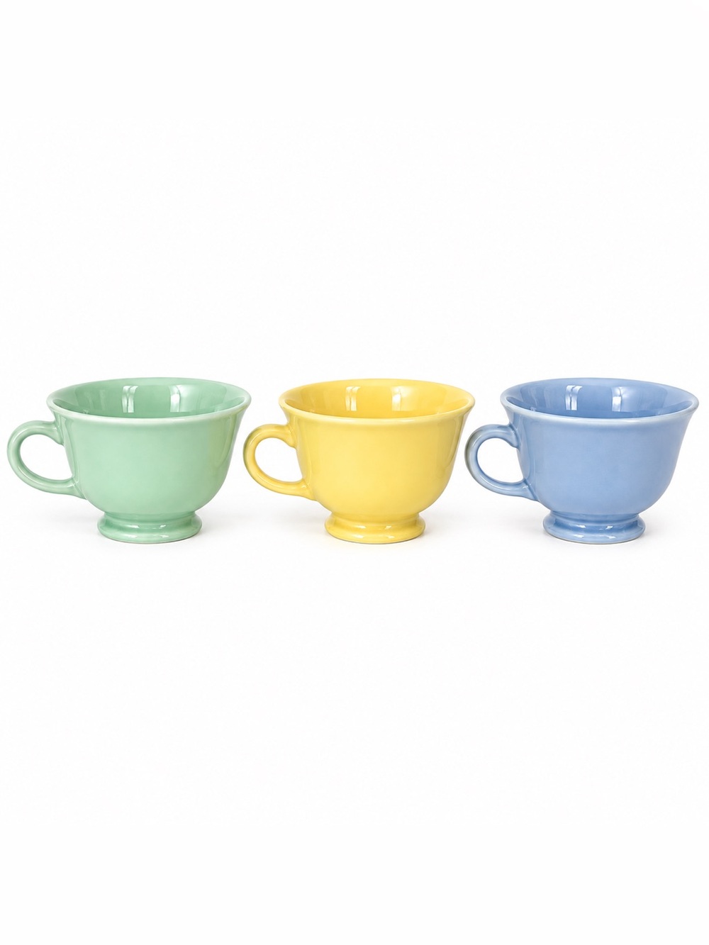 Vintage Lu-Ray Pastels Tea Cups Set of 3 TS&T Surf Green Canary Yellow Blue USA